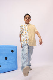 Marigold Floral & Stripe Colour-Block Shirt For Boys