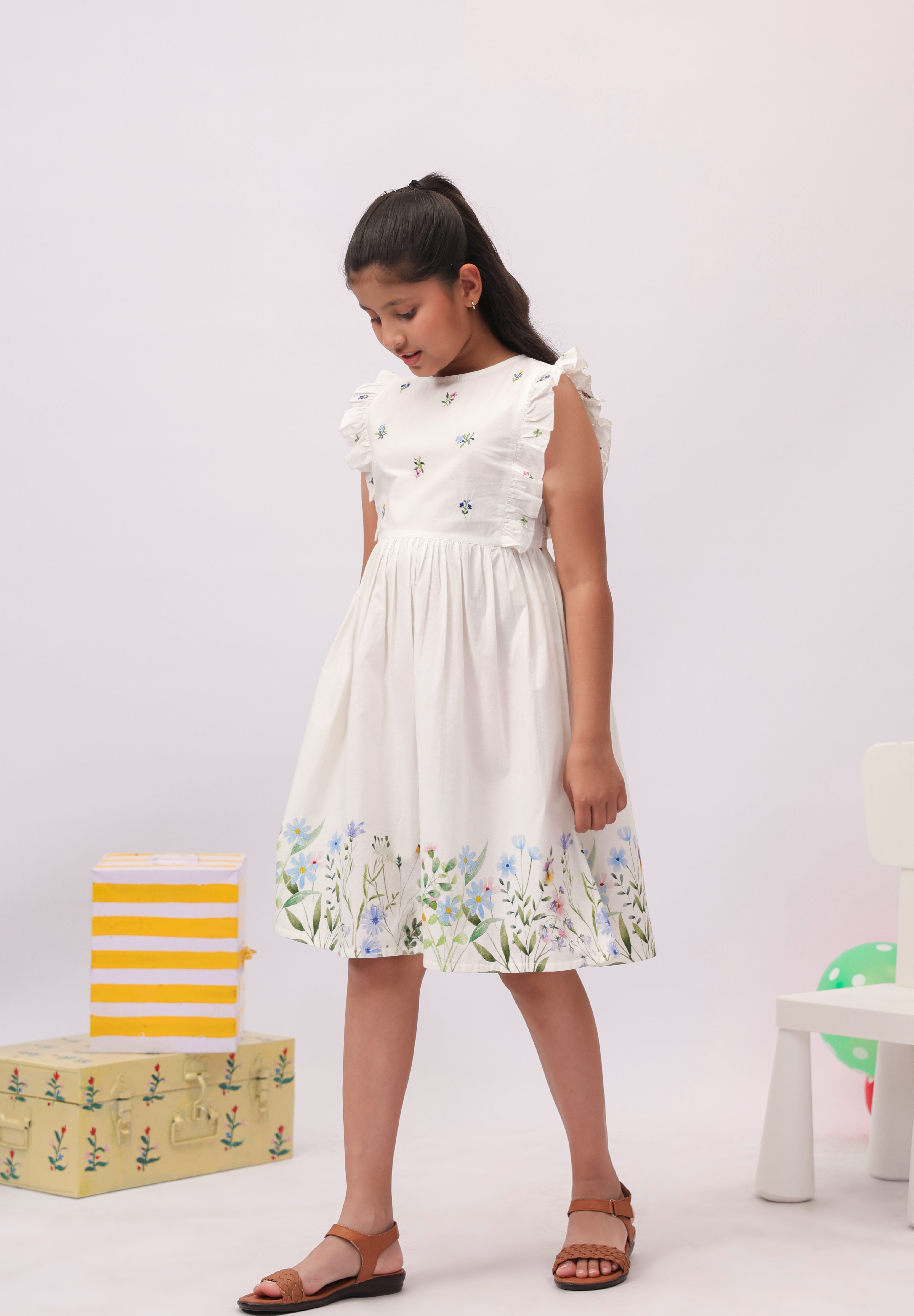 Wildflower White Embroidered Border Dress