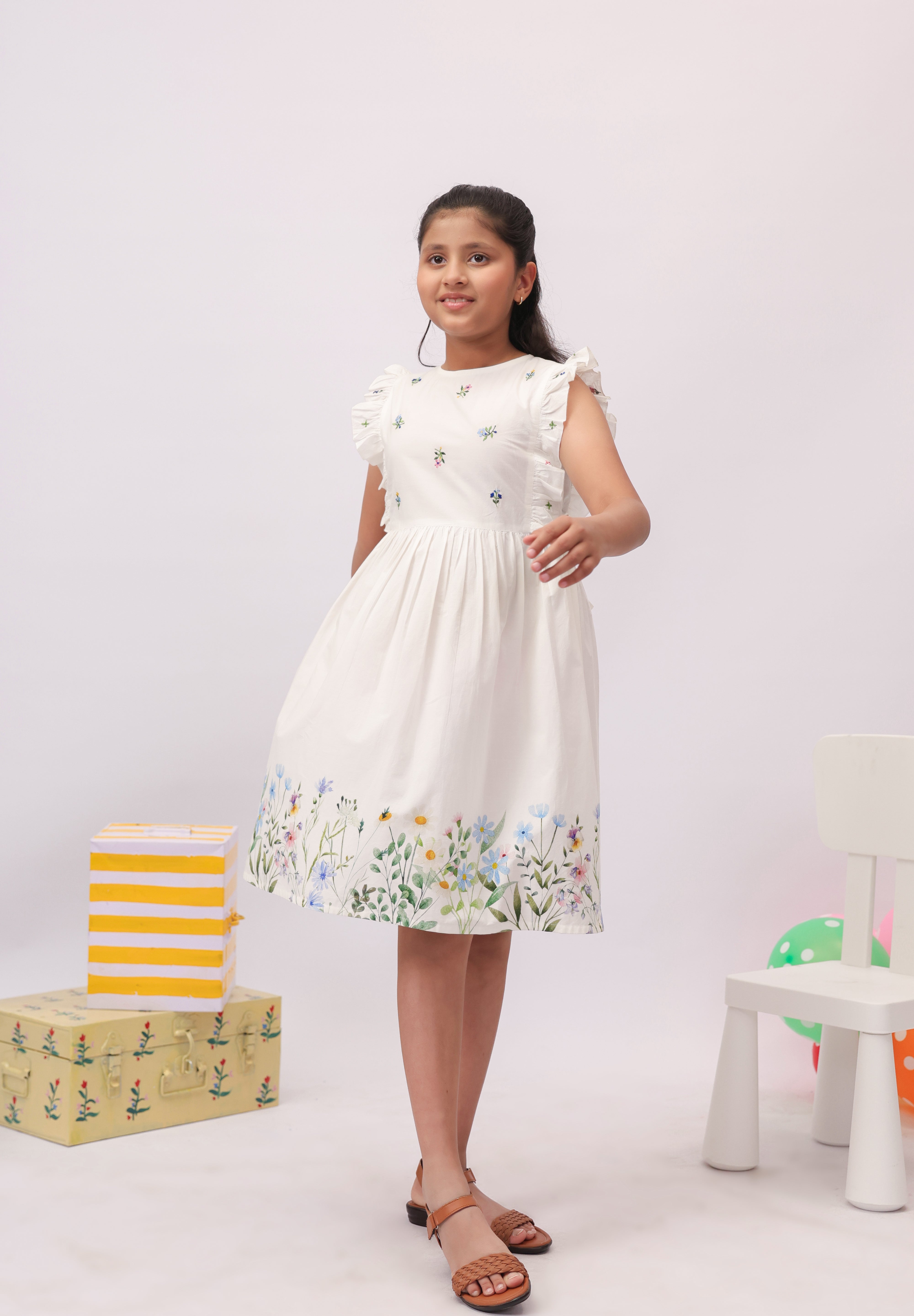 Wildflower White Embroidered Border Dress