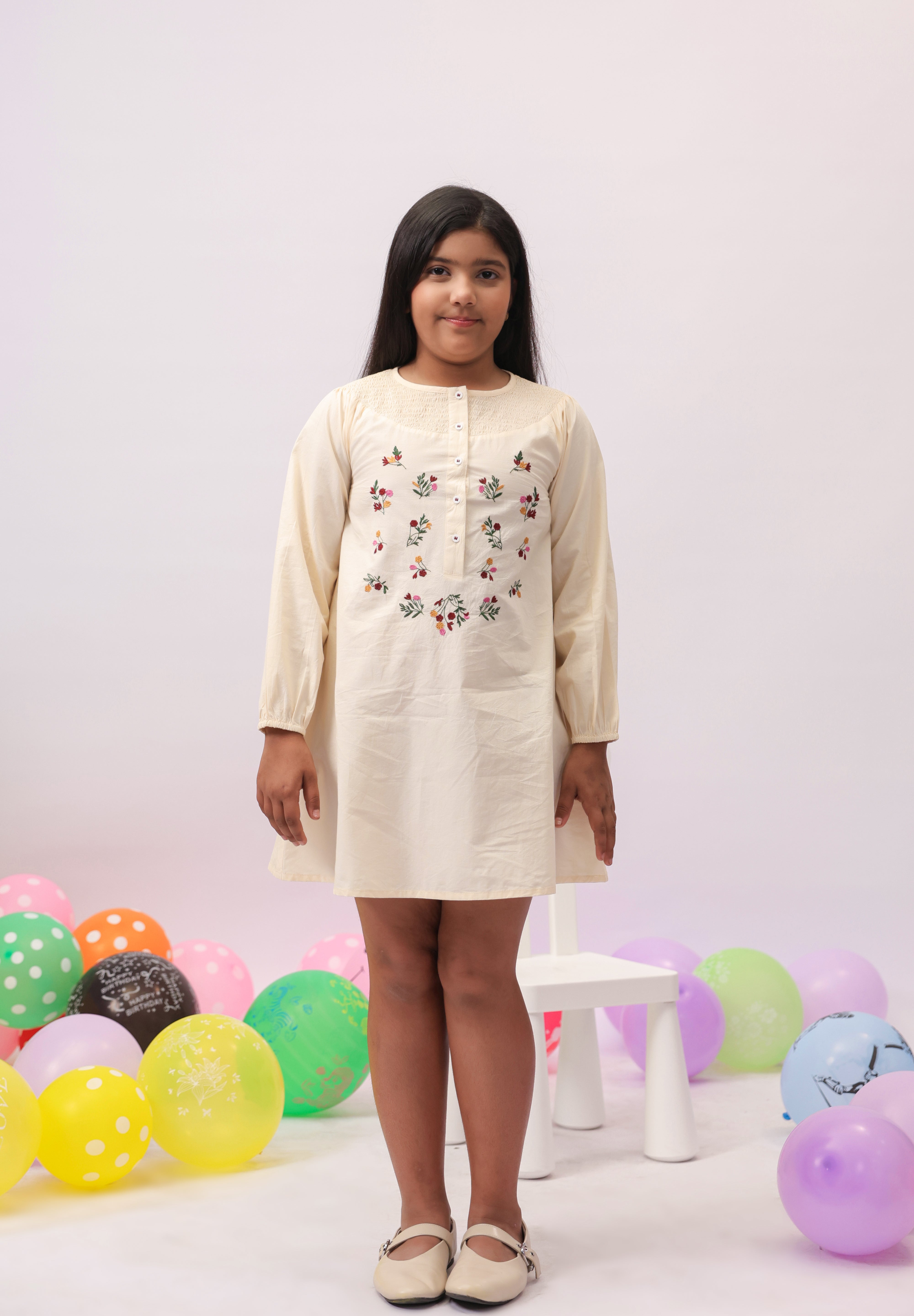 Ivory Bloom Embroidered Daily Dress for Girls