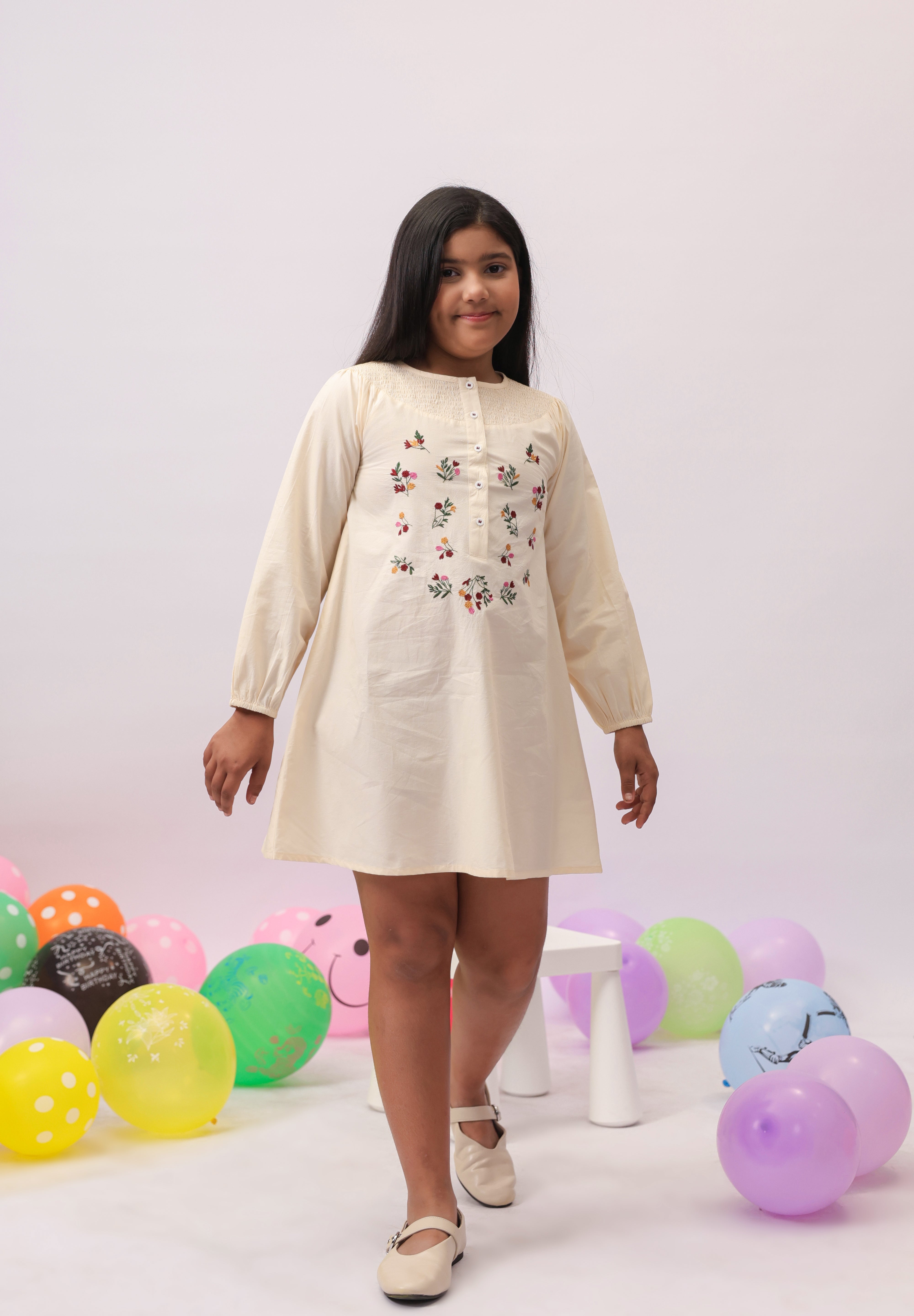 Ivory Bloom Embroidered Daily Dress for Girls