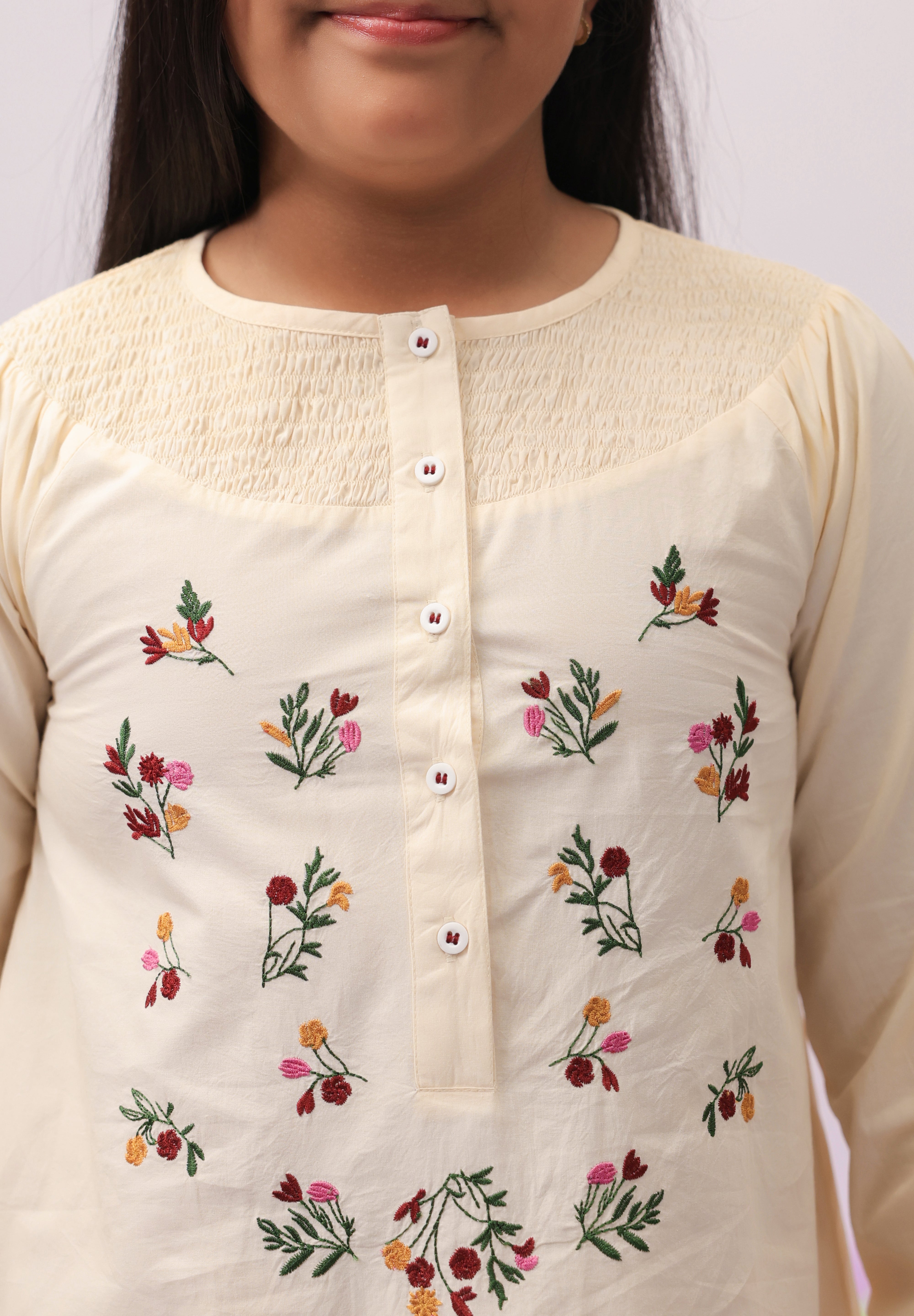 Ivory Bloom Embroidered Daily Dress for Girls