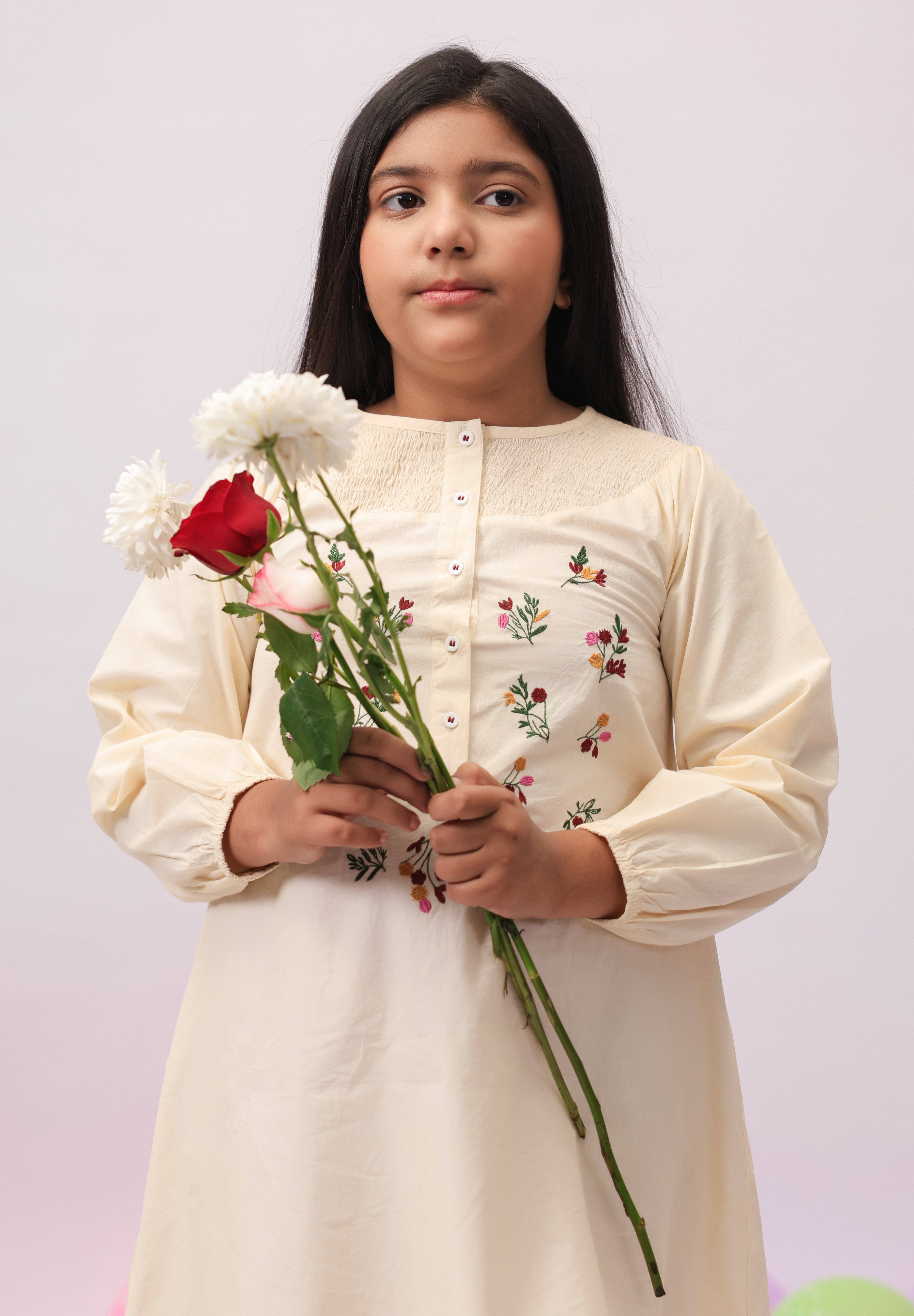 Ivory Bloom Embroidered Daily Dress for Girls