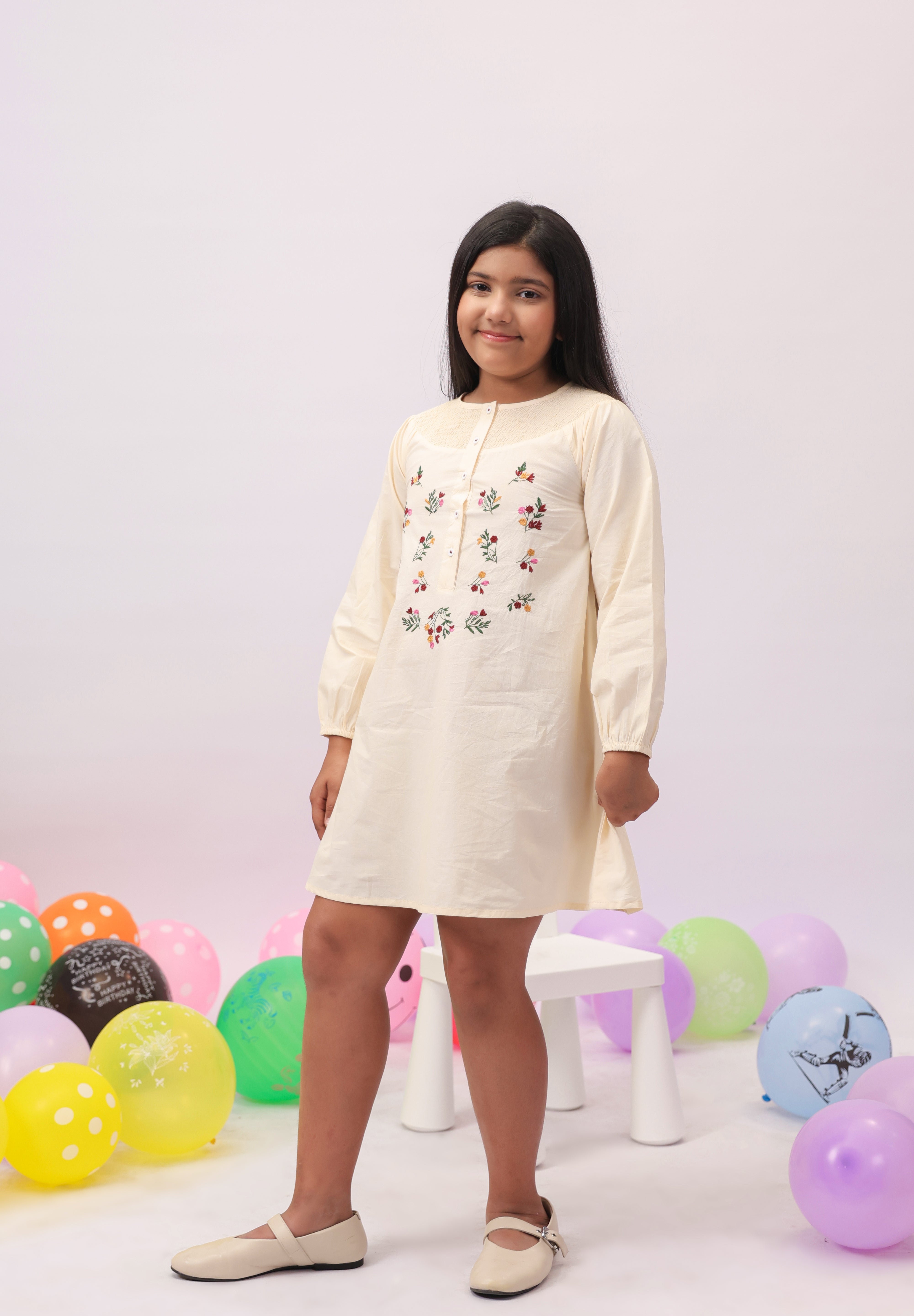 Ivory Bloom Embroidered Daily Dress for Girls
