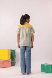 Sunblock Mixed Print Colour-Block Shirt for Girls