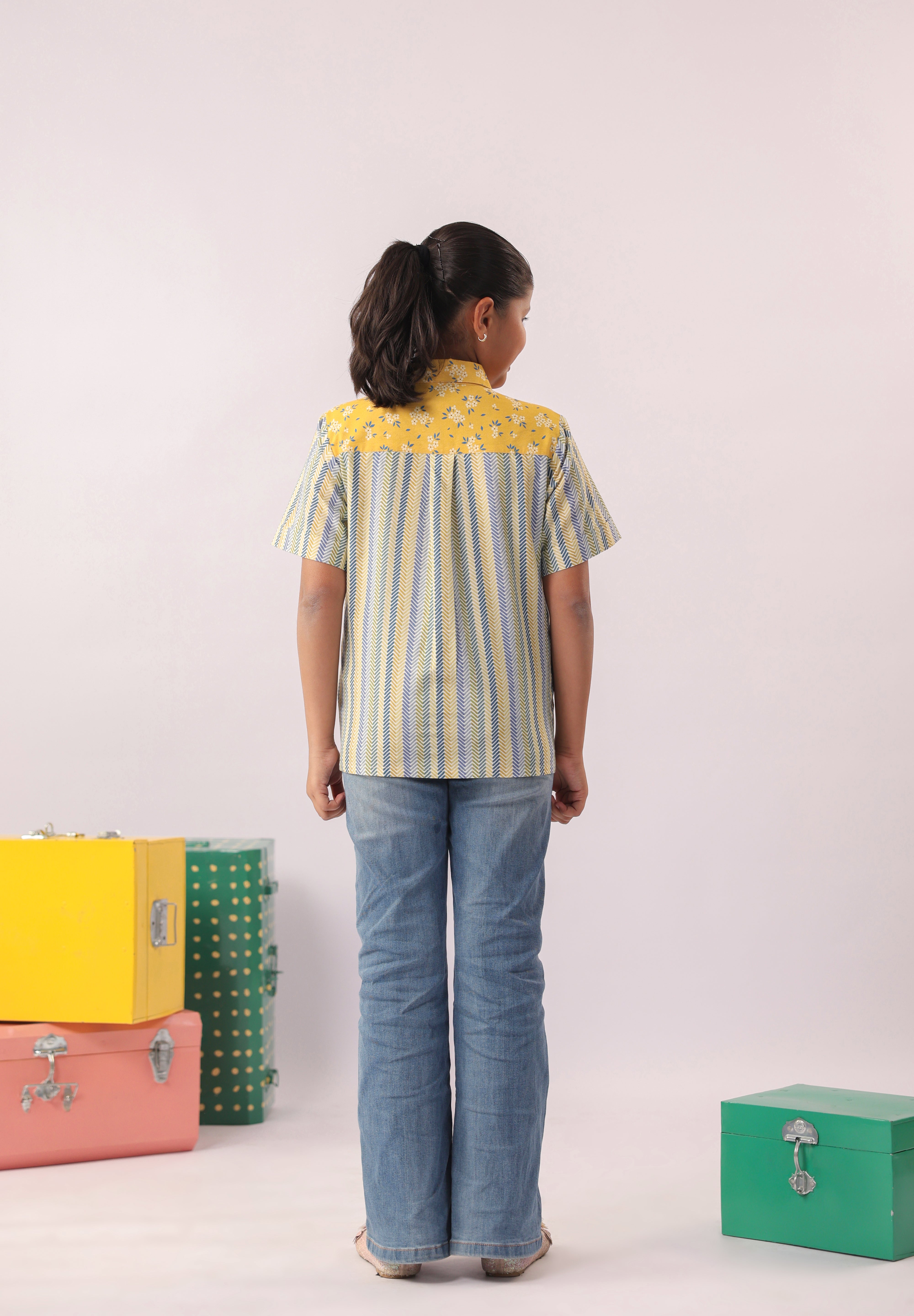 Sunblock Mixed Print Colour-Block Shirt for Girls