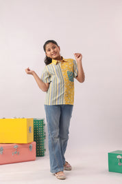 Sunblock Mixed Print Colour-Block Shirt for Girls