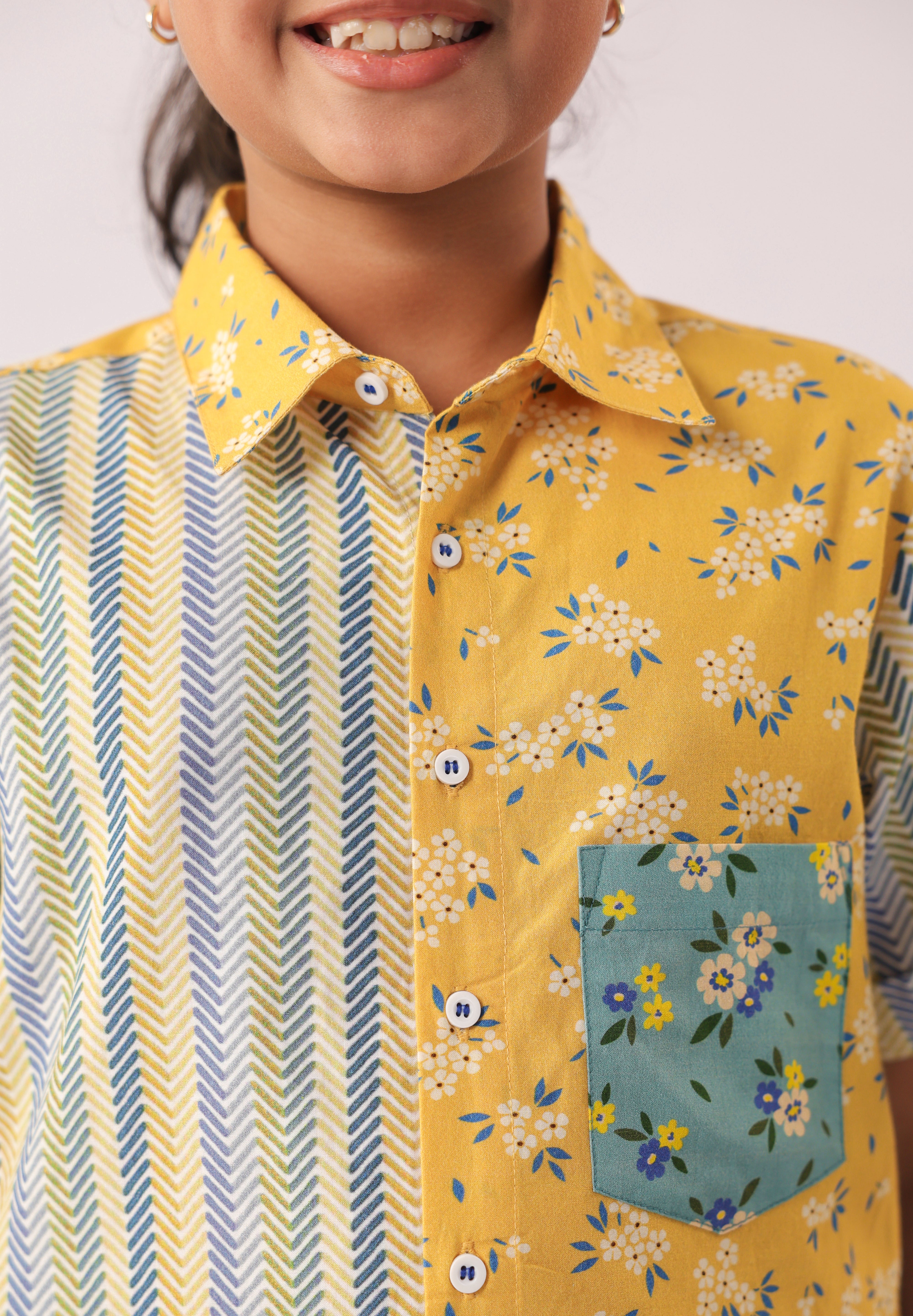 Sunblock Mixed Print Colour-Block Shirt for Girls