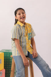 Sunblock Mixed Print Colour-Block Shirt for Girls