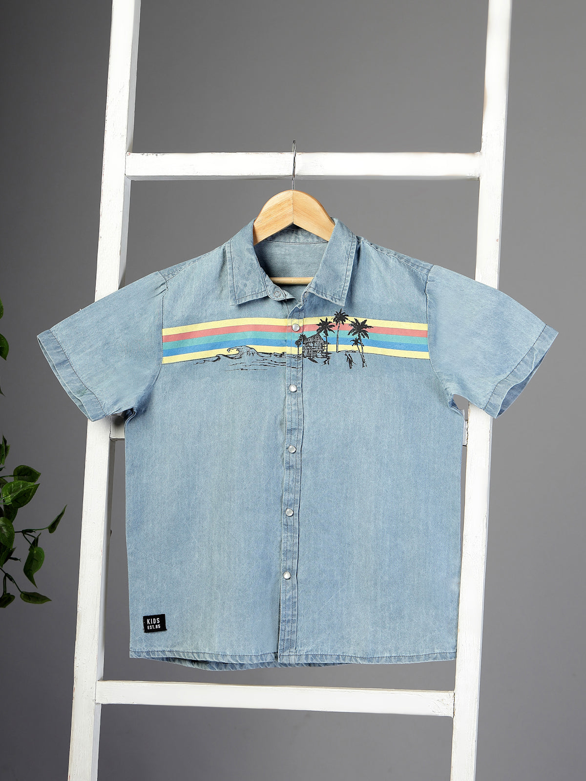 Boys Denim Shirt with Tropical Print