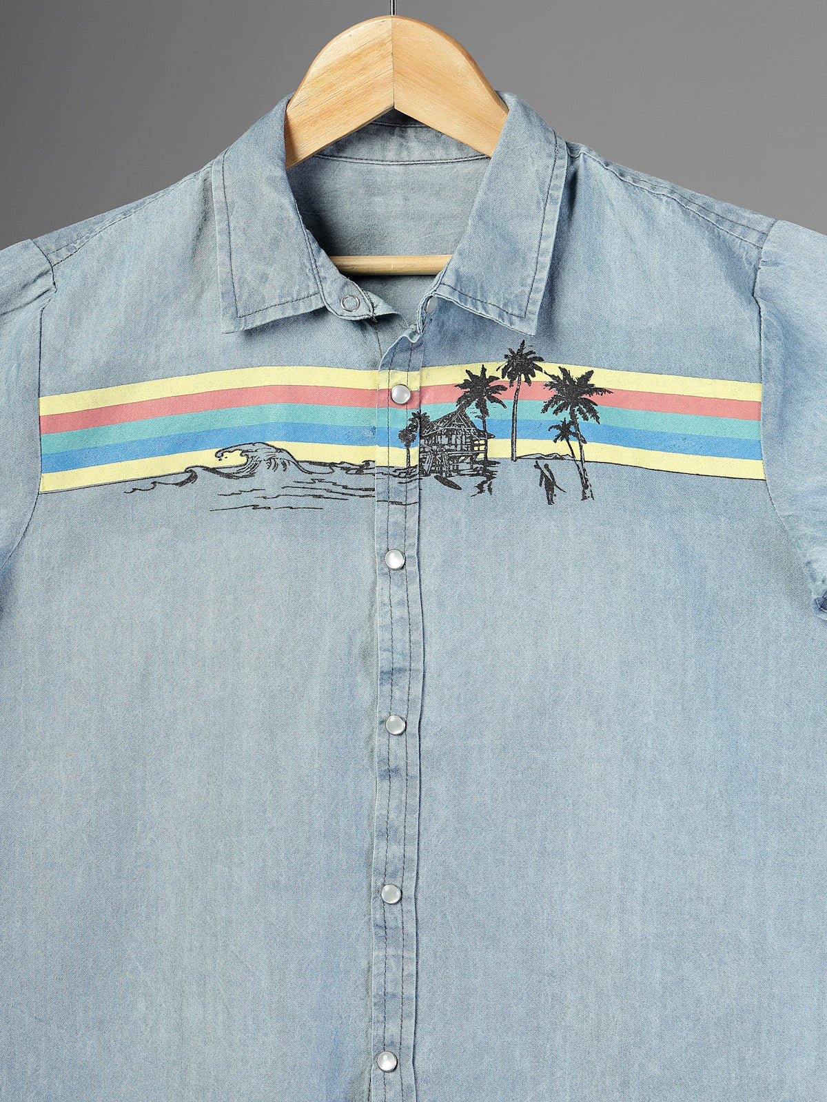 Boys Denim Shirt with Tropical Print