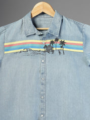 Boys Denim Shirt with Tropical Print