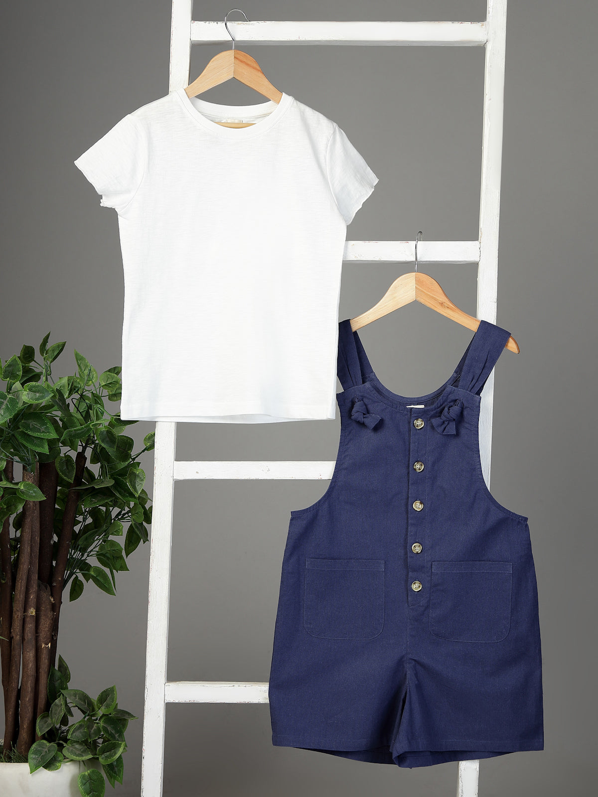 Navy Blue Playsuit with White Tee Set