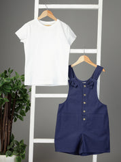 Navy Blue Playsuit with White Tee Set