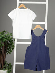 Navy Blue Playsuit with White Tee Set