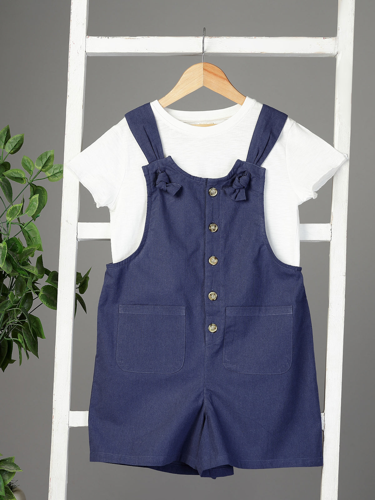 Navy Blue Playsuit with White Tee Set