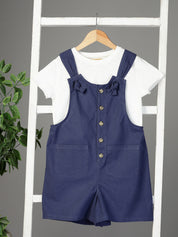 Navy Blue Playsuit with White Tee Set
