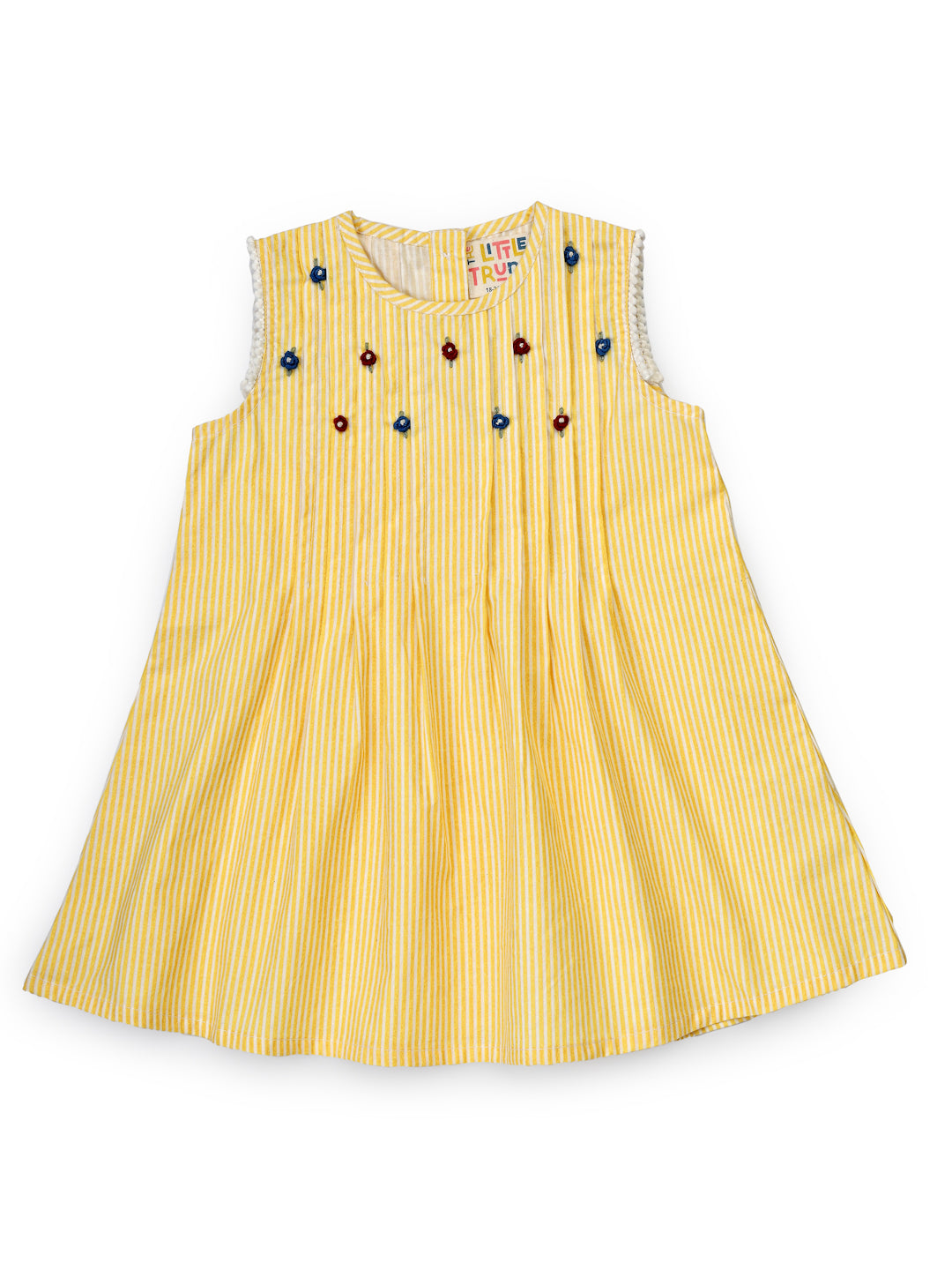 Yellow Striped Embellished Infant Dress
