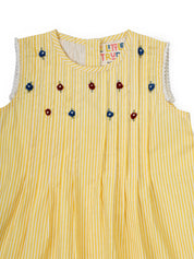 Yellow Striped Embellished Infant Dress