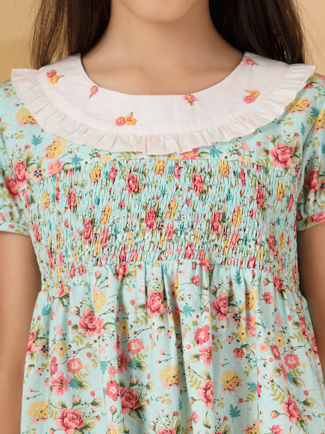 Light Blue Floral Smocking Dress