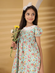 Light Blue Floral Smocking Dress