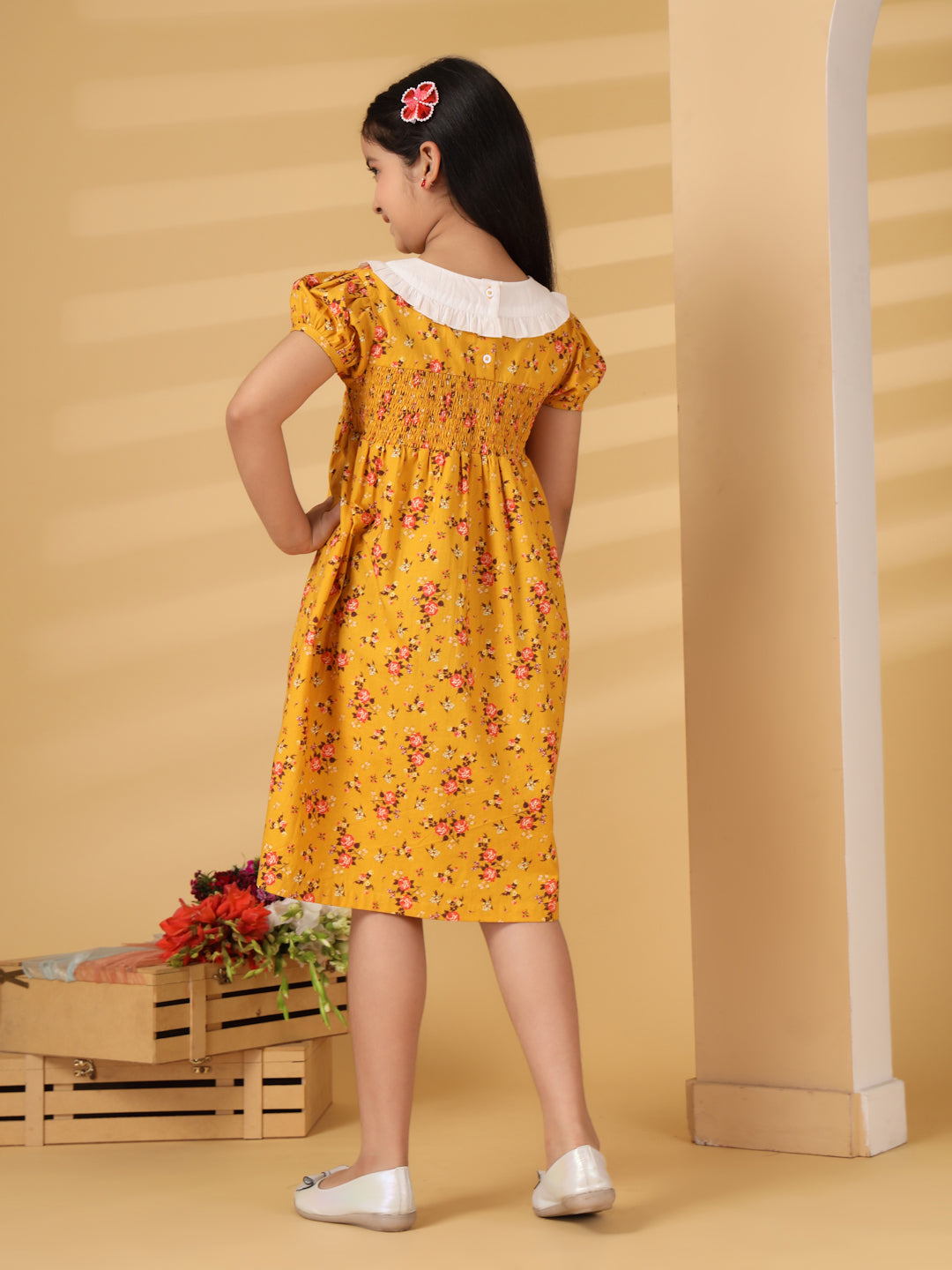 Yellow Floral Smocked Dress