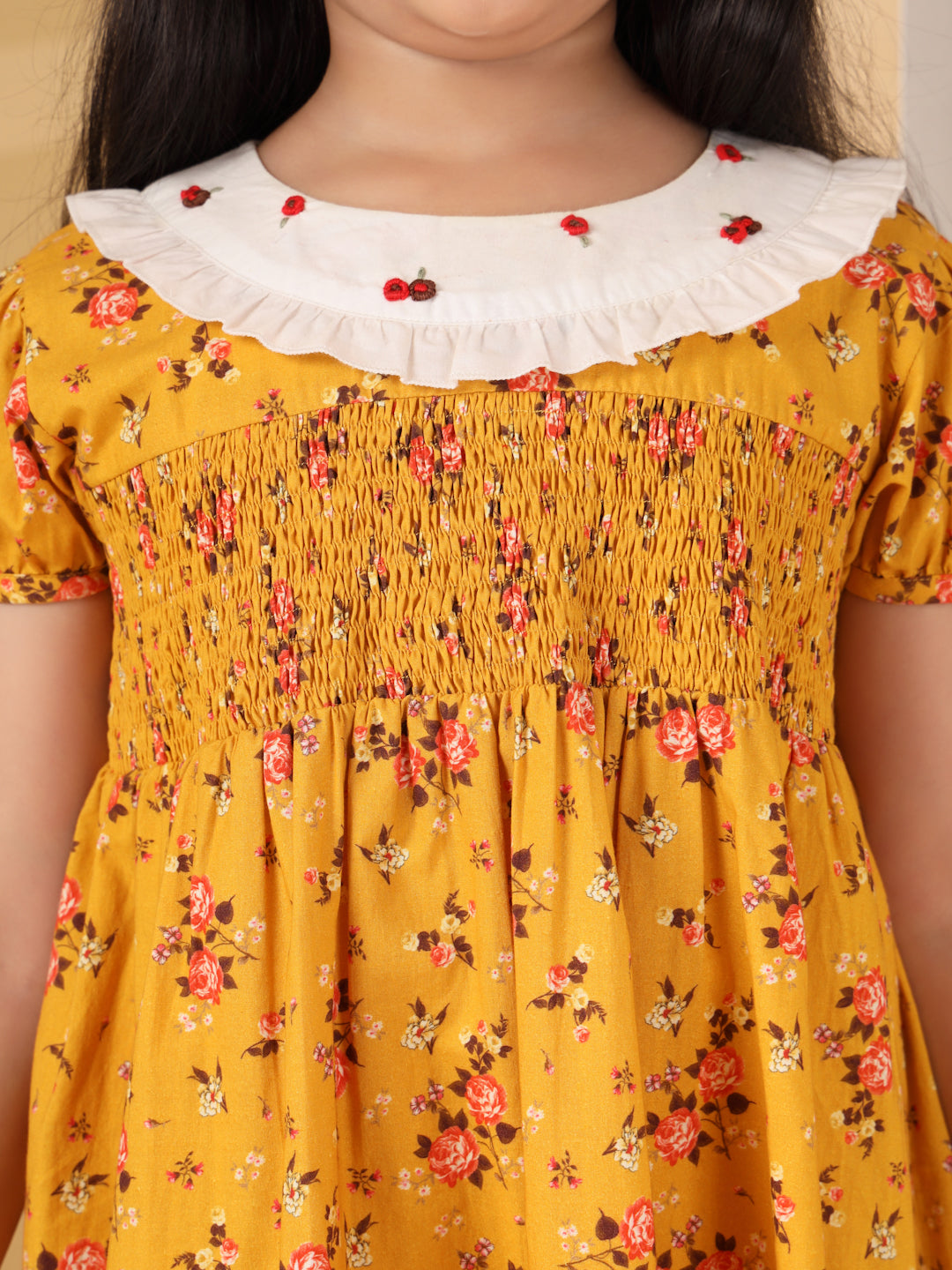 Yellow Floral Smocked Dress