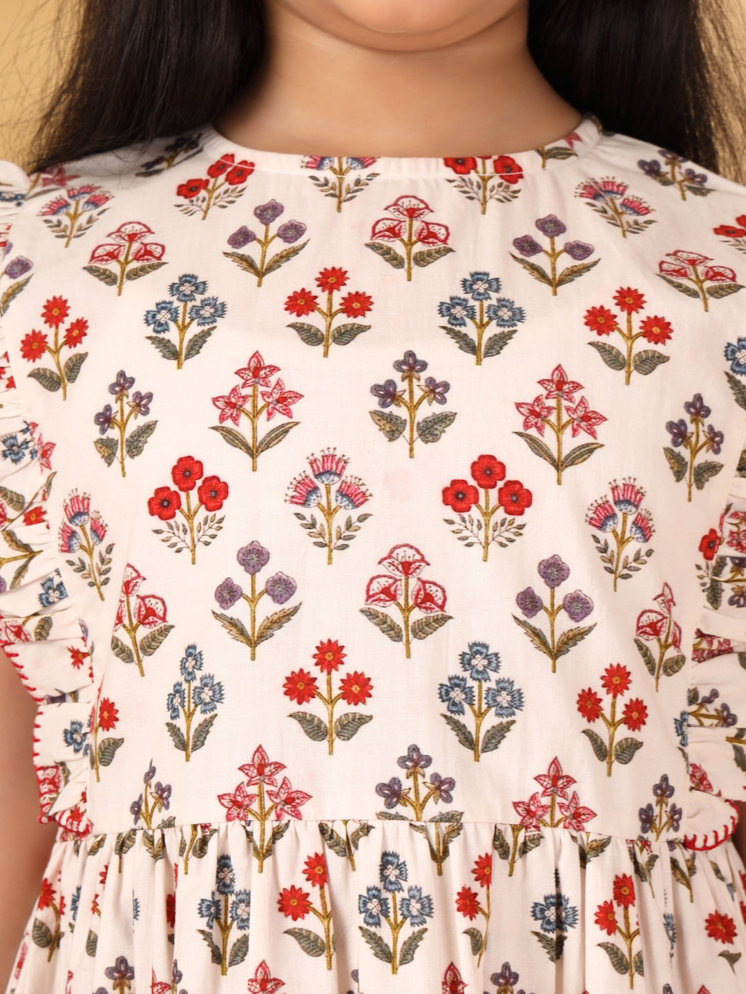Off-White Sleeveless Floral Print Dress