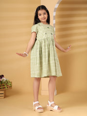 Green Checks Embroidery Dress