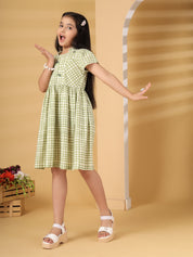 Green Checks Embroidery Dress