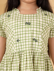 Green Checks Embroidery Dress