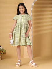 Green Checks Embroidery Dress