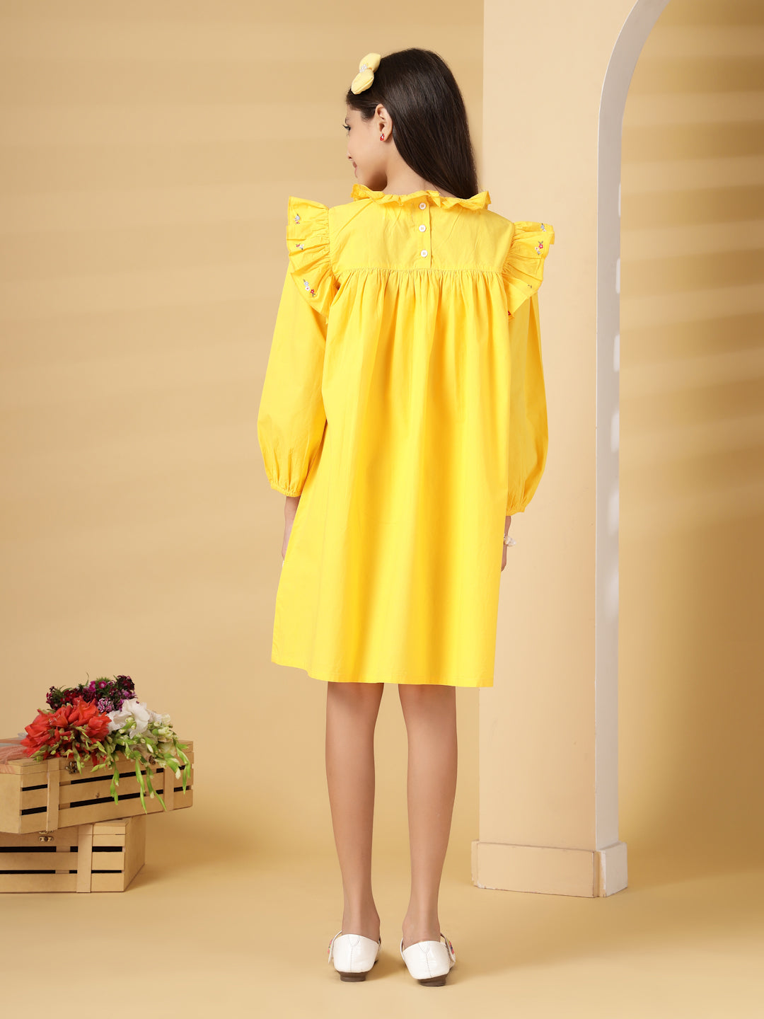 Yellow Frill Embroidery Dress