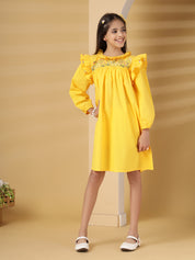 Yellow Frill Embroidery Dress