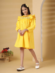 Yellow Frill Embroidery Dress