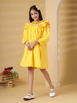 Yellow Frill Embroidery Dress