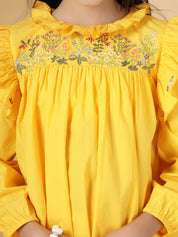 Yellow Frill Embroidery Dress