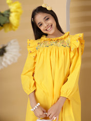 Yellow Frill Embroidery Dress