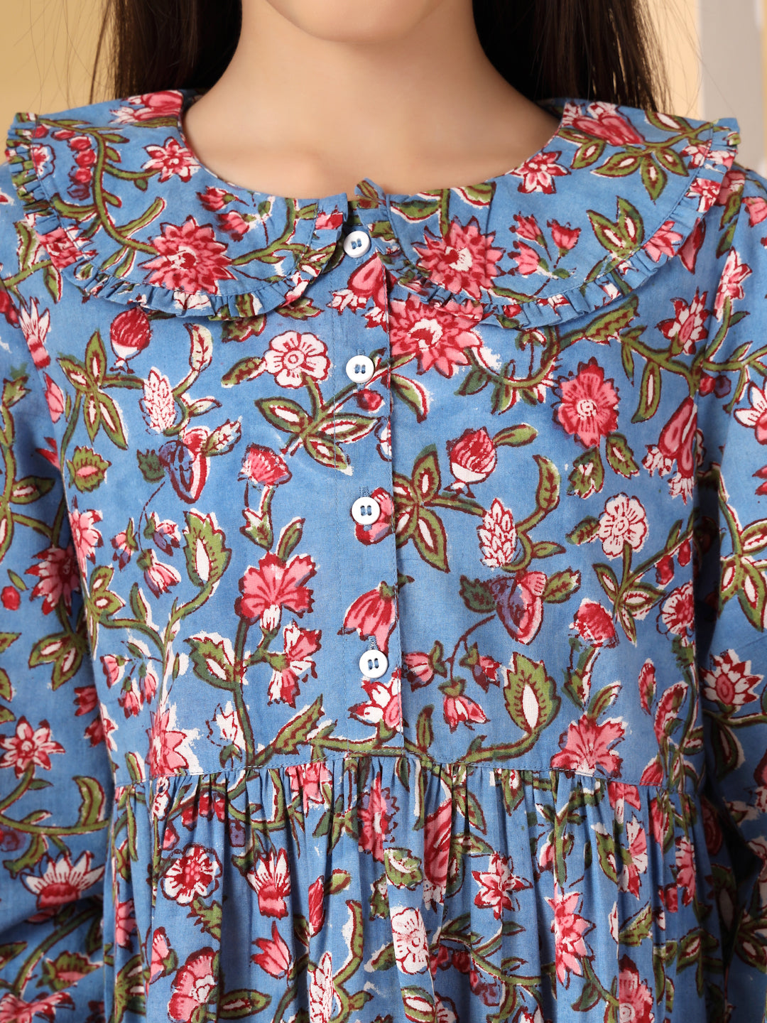 Blue Floral Blockprint Dress