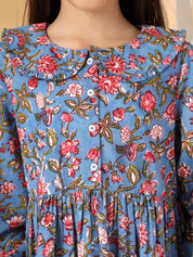 Blue Floral Blockprint Dress