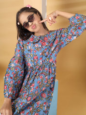 Blue Floral Blockprint Dress