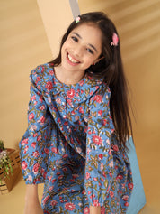 Blue Floral Blockprint Dress