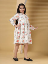 White Floral Long Sleeve Printed Dress