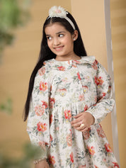White Floral Long Sleeve Printed Dress