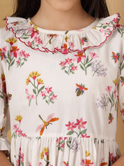 White Frill Detail Printed Dress