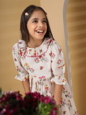 White Frill Detail Printed Dress