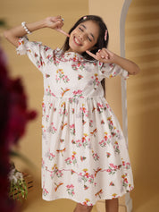 White Frill Detail Printed Dress