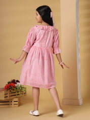 Pink Striped Embroidered Dress