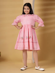 Pink Striped Embroidered Dress