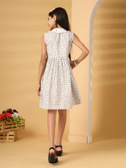 White Floral Print Embroidery Dress